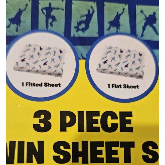 Fortnite 3 Piece Twin Sheet Set Fitted Flat And Pillowcase Blue Polyester - Picture 6 of 7